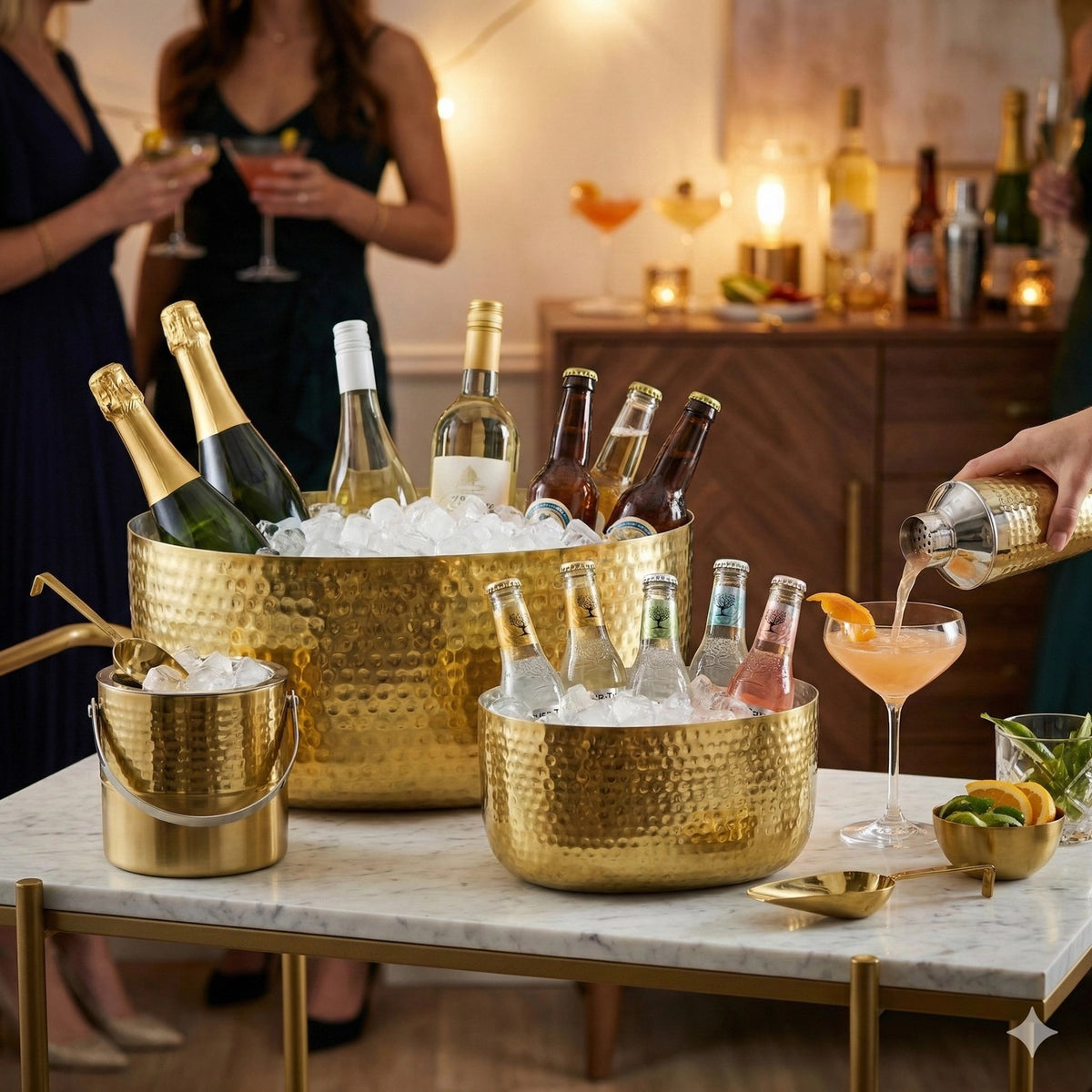 Gold Hammered 6 Piece Barware Set