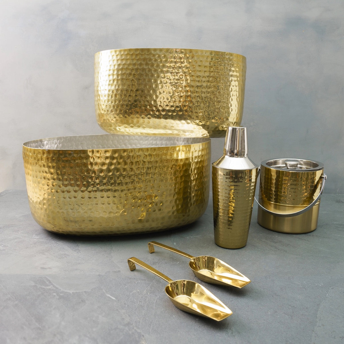 Gold Hammered 6 Piece Barware Set