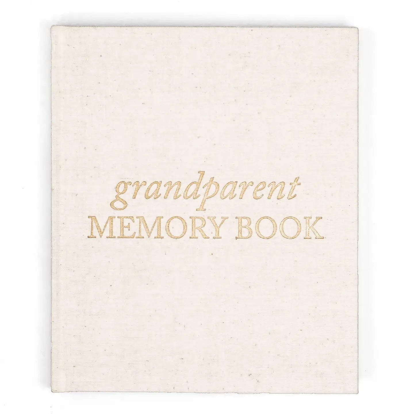 Beige 'grandparent memory book' on a white background