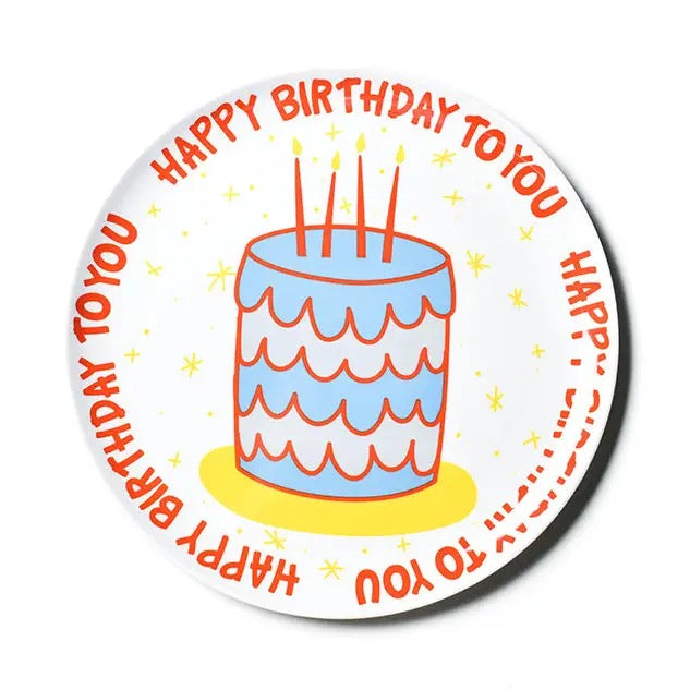 Circular sticker with a blue cake and candles, surrounded by 'Happy Birthday To You' text on a white background.