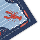 Board game piece with a red lobster illustration on a blue background