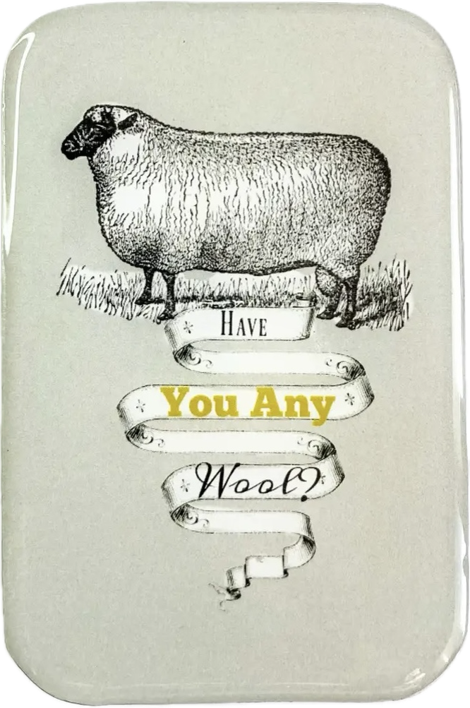 Rectangular ceramic tile with a sheep illustration and text 'Have You Any Wool?' on a light background