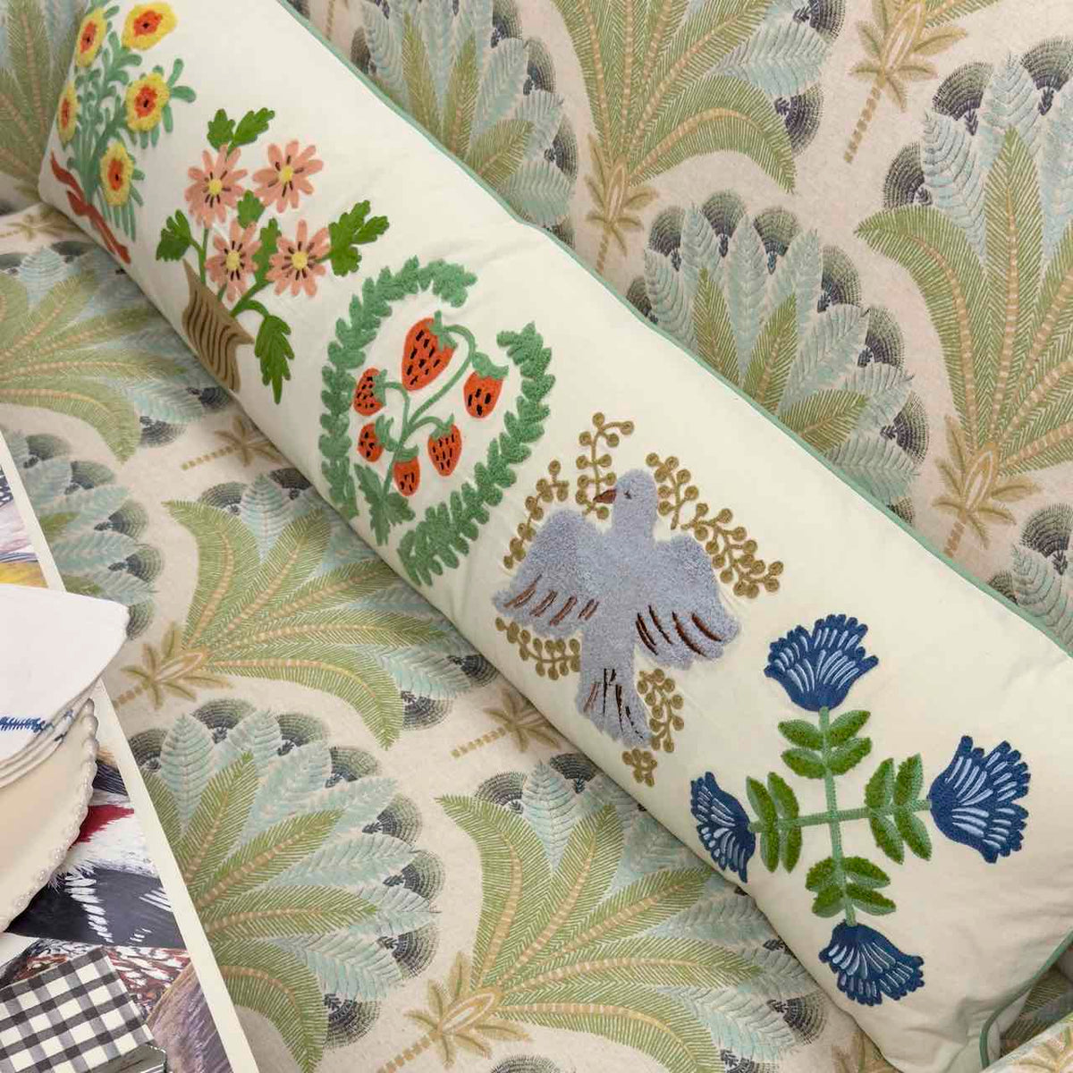 Helena Bouquets Embroidered Lumbar Pillow