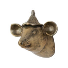 Bronze mouse head with a cone hat on a white background