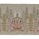 Decorative fabric panel with embroidered animals and trees on a beige background