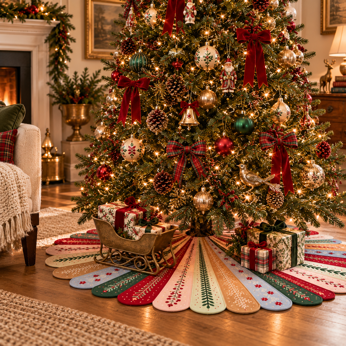 Holly Jolly Embroidered Tree Skirt