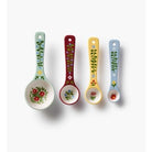 Set of four decorative spoons with floral patterns on a white background