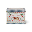Decorative recipe box with a cow illustration and floral patterns on a white background