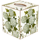 Tissue box cover with floral design on a white background