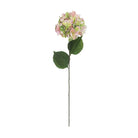 Artificial flower stem with pink and green flowers on a white background