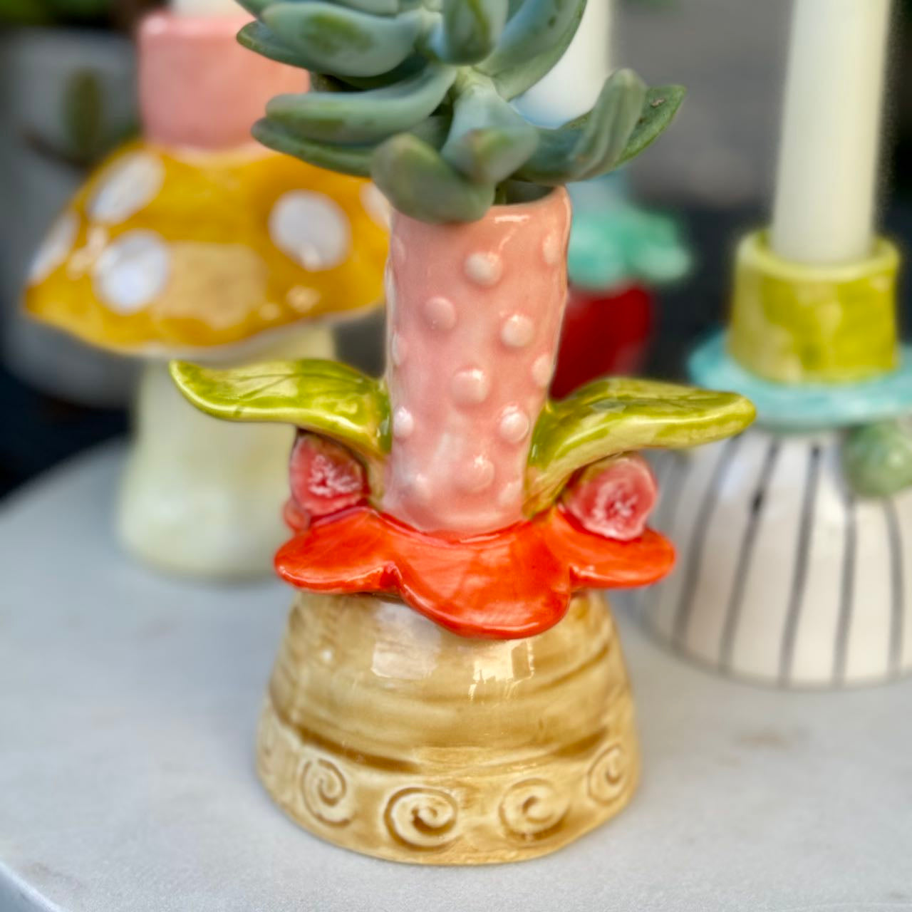 Whimsical Flower Stoneware Candleholder – Thomas Lee Living