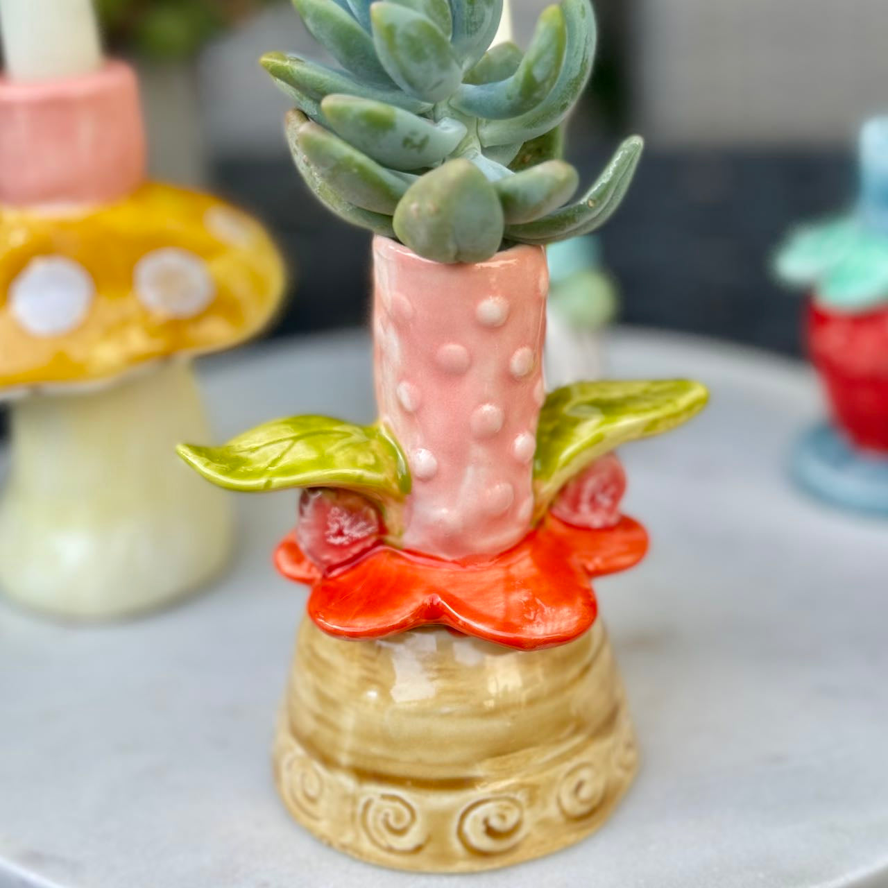 Whimsical Flower Stoneware Candleholder – Thomas Lee Living