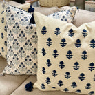 Navy Embroidered Flower Pillow