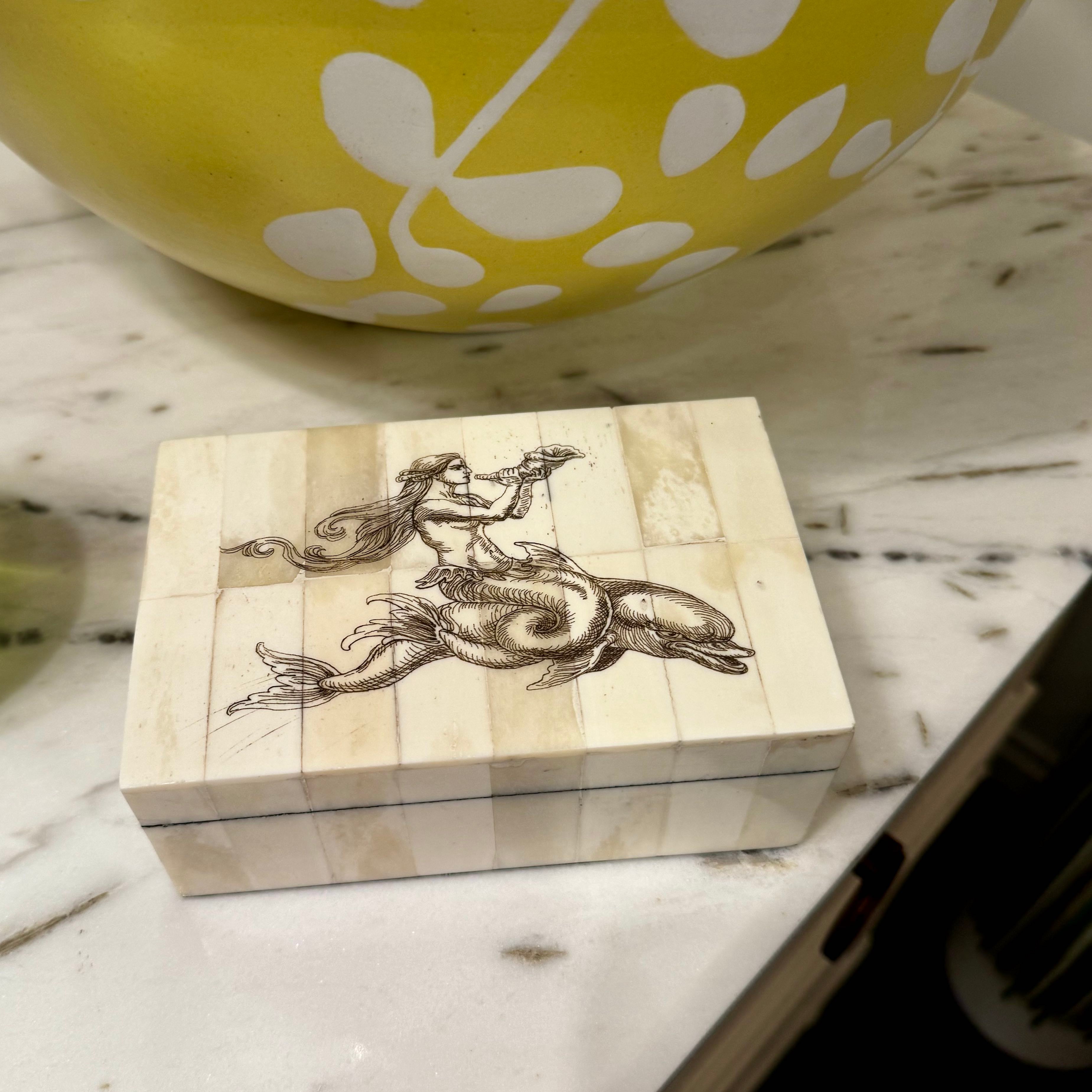 Mermaid and Dolphin Scrimshaw Box