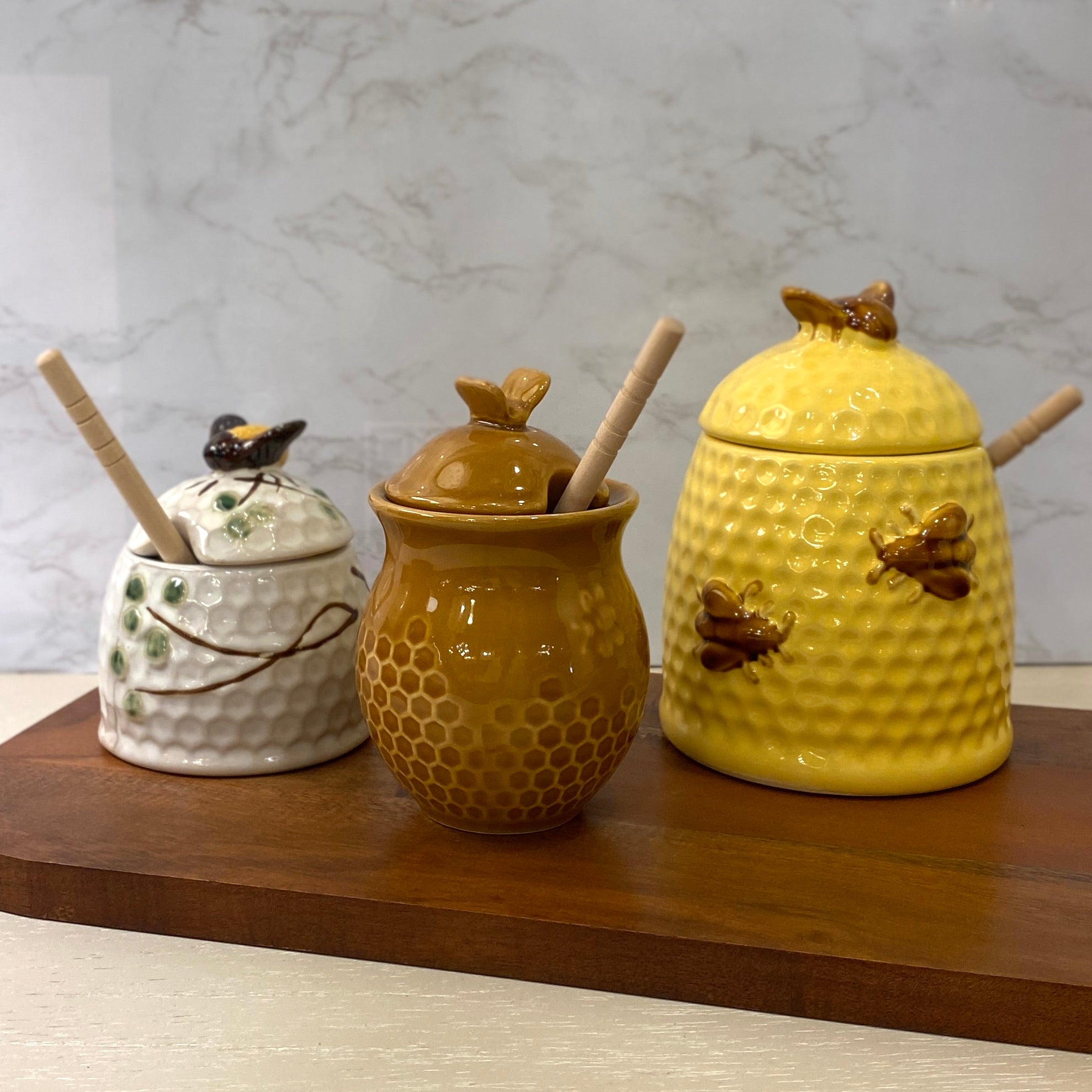 Accents | Mini Beehive Honey Pot Ceramic Jar With Wood Dipper With Bee On It Honey Miel