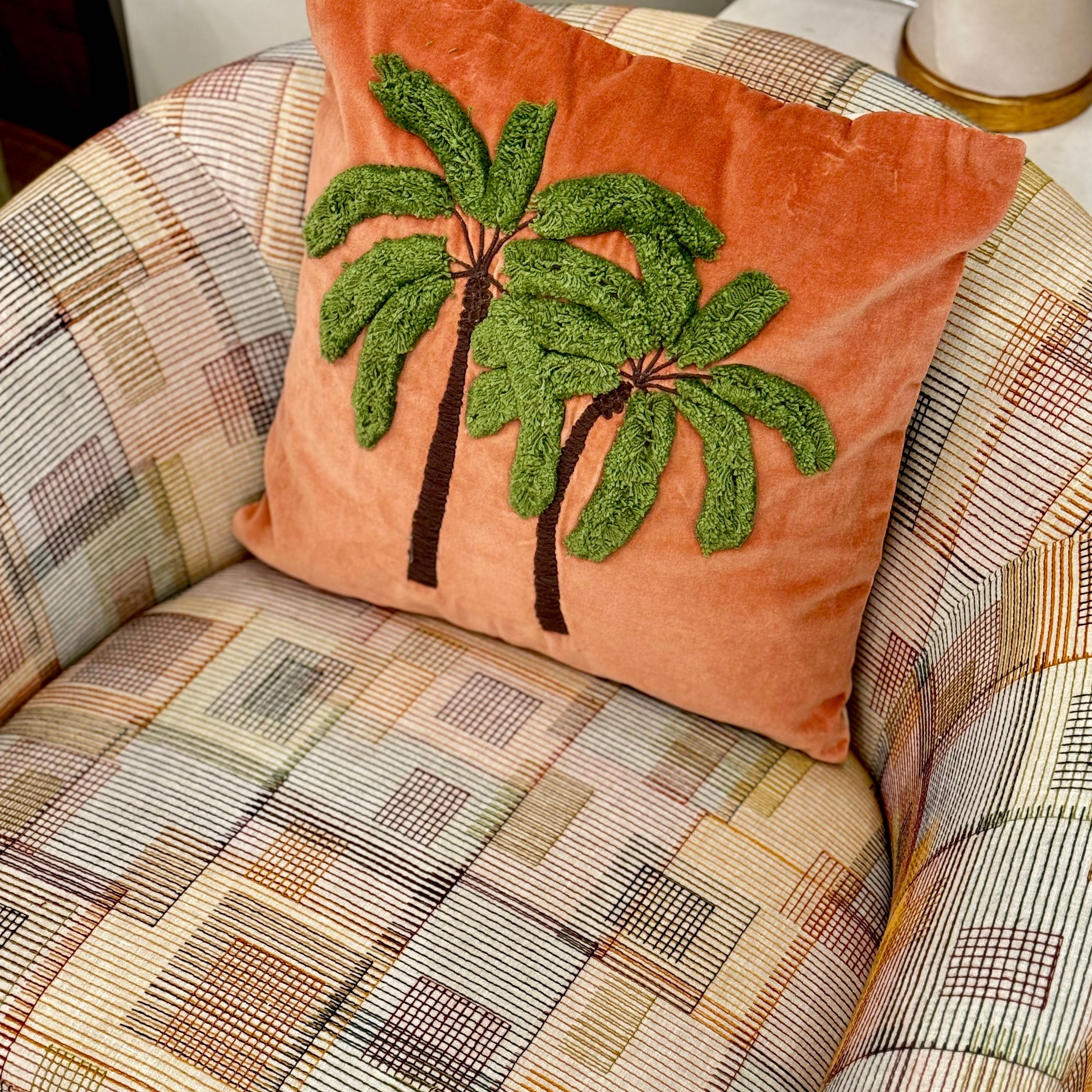 Creative Co Op Tropical Embroidered Velvet Pillow