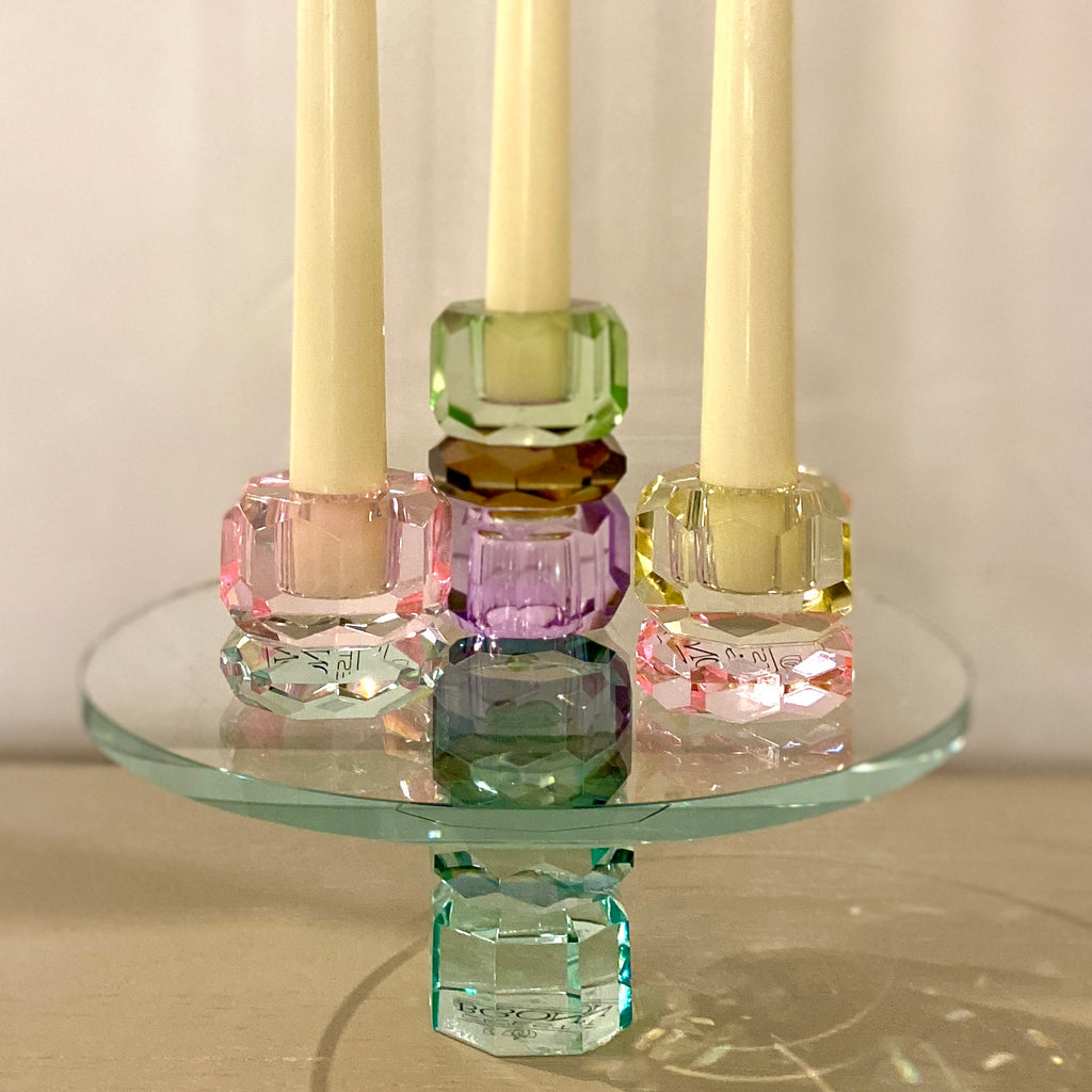 Cut Crystal Candleholder in Butter and Rose