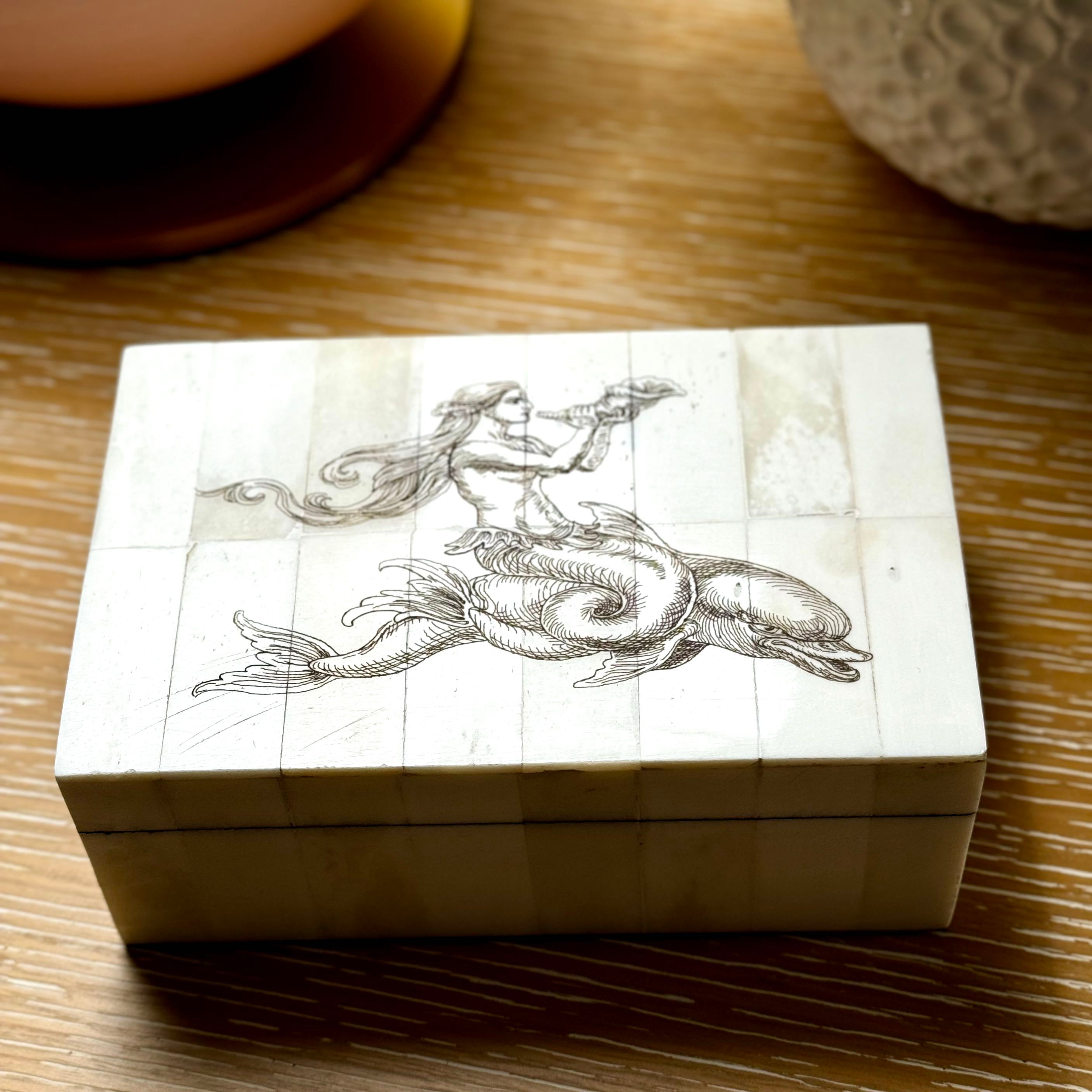 Mermaid and Dolphin Scrimshaw Box