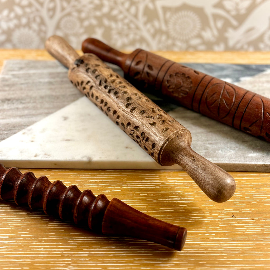 Wood Carved Rolling Pin - Set of 3