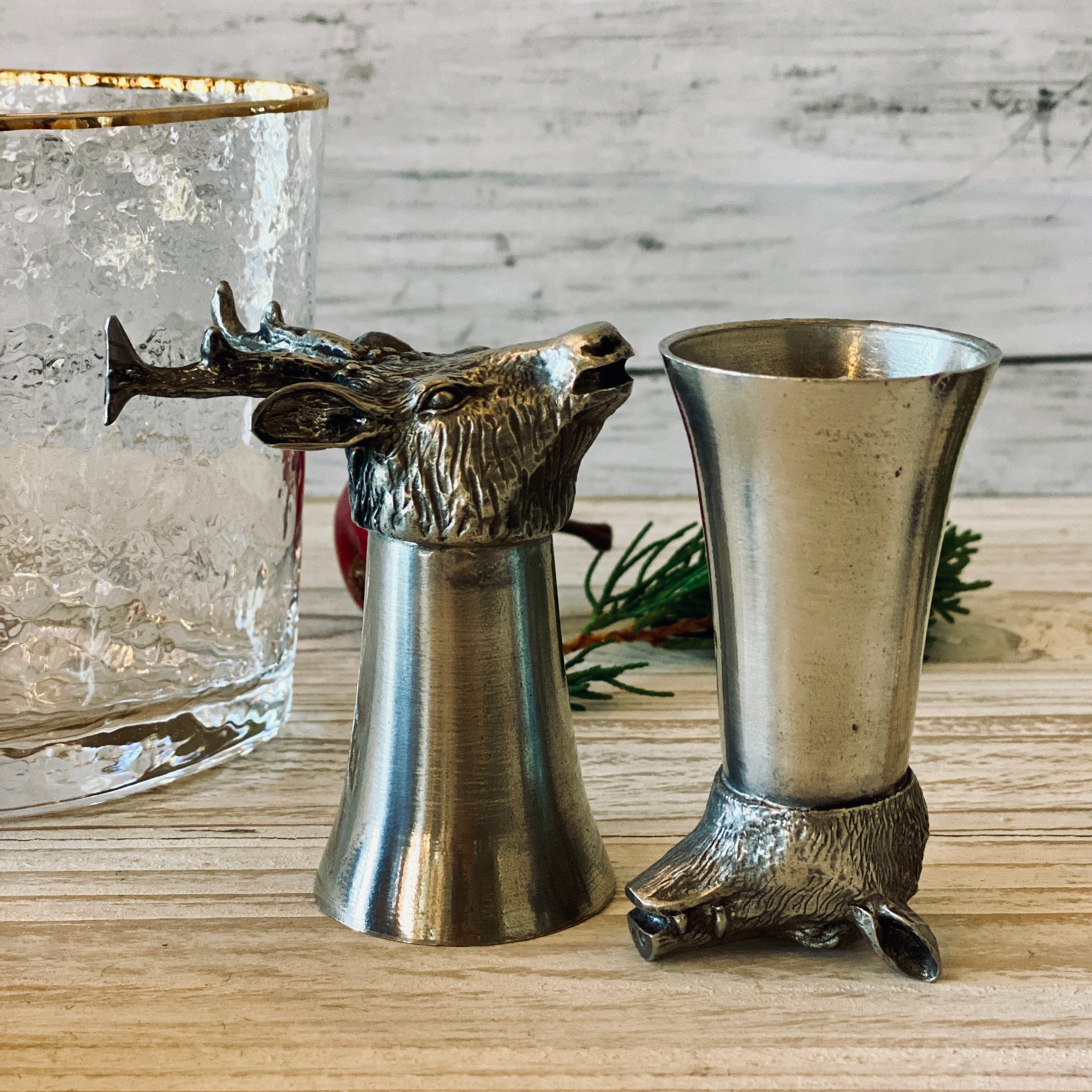 Boar and Stag Pewter Liqueur Cups