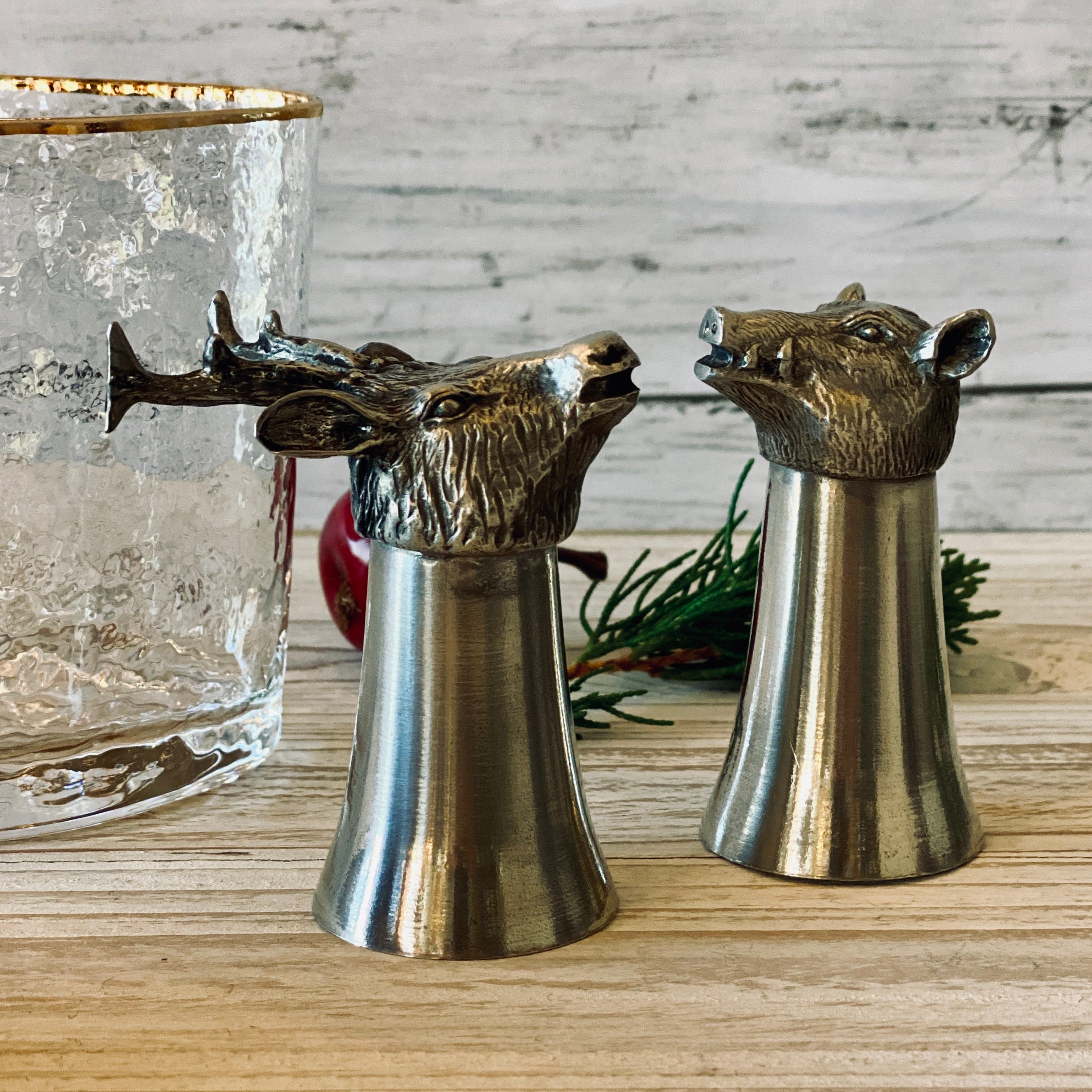 Boar and Stag Pewter Liqueur Cups