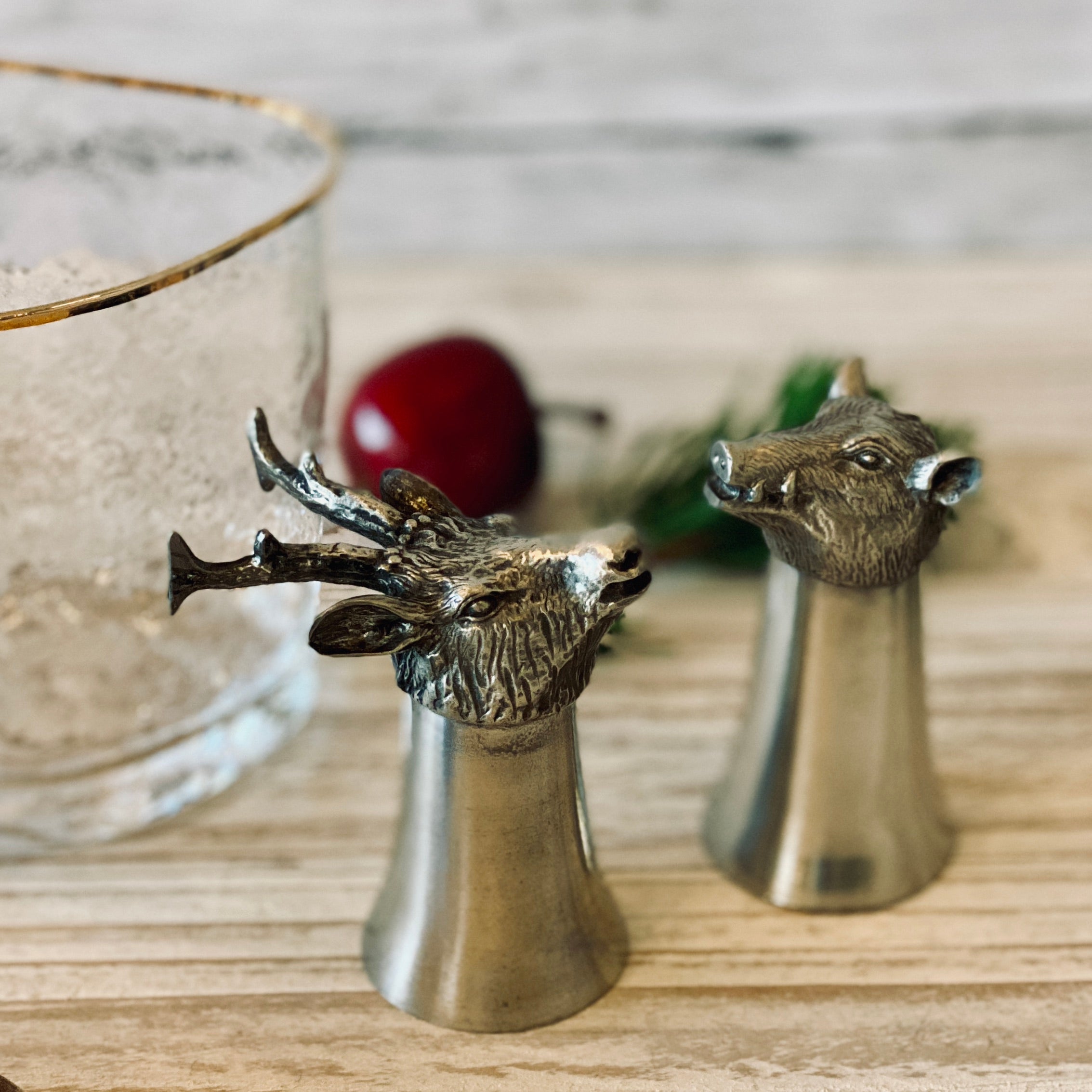 Boar and Stag Pewter Liqueur Cups