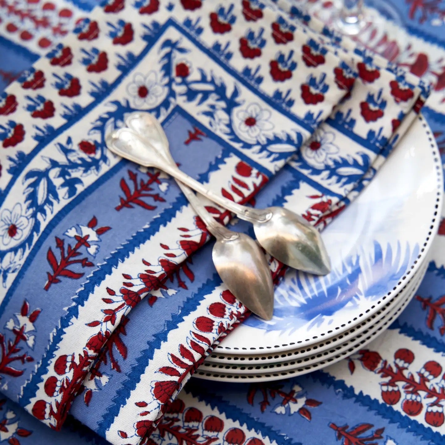 Avignon Tea Towels Red & Blue - Set of 3