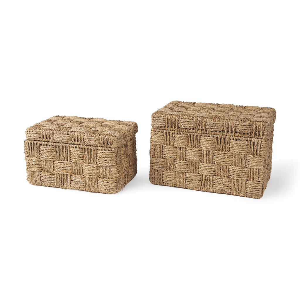 Double Weave Seagrass Boxes - Set of 2
