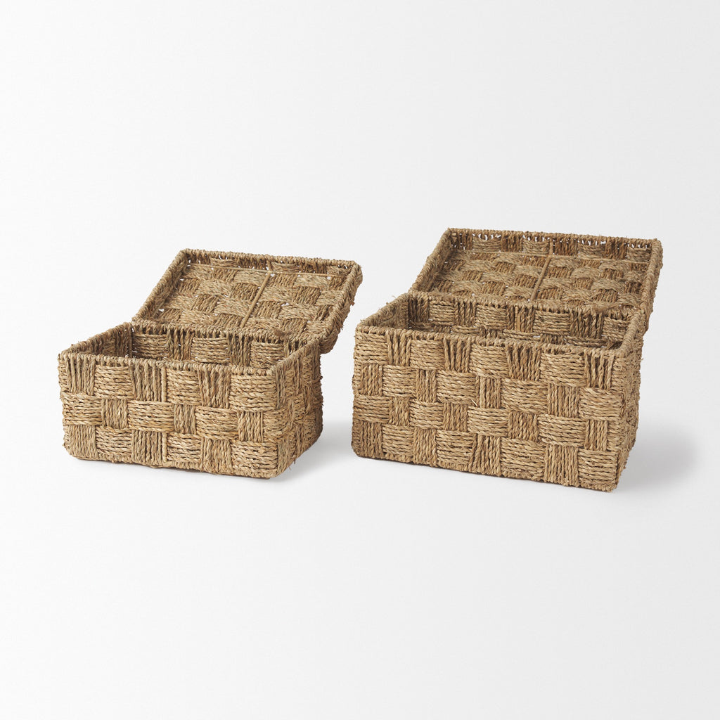 Double Weave Seagrass Boxes - Set of 2