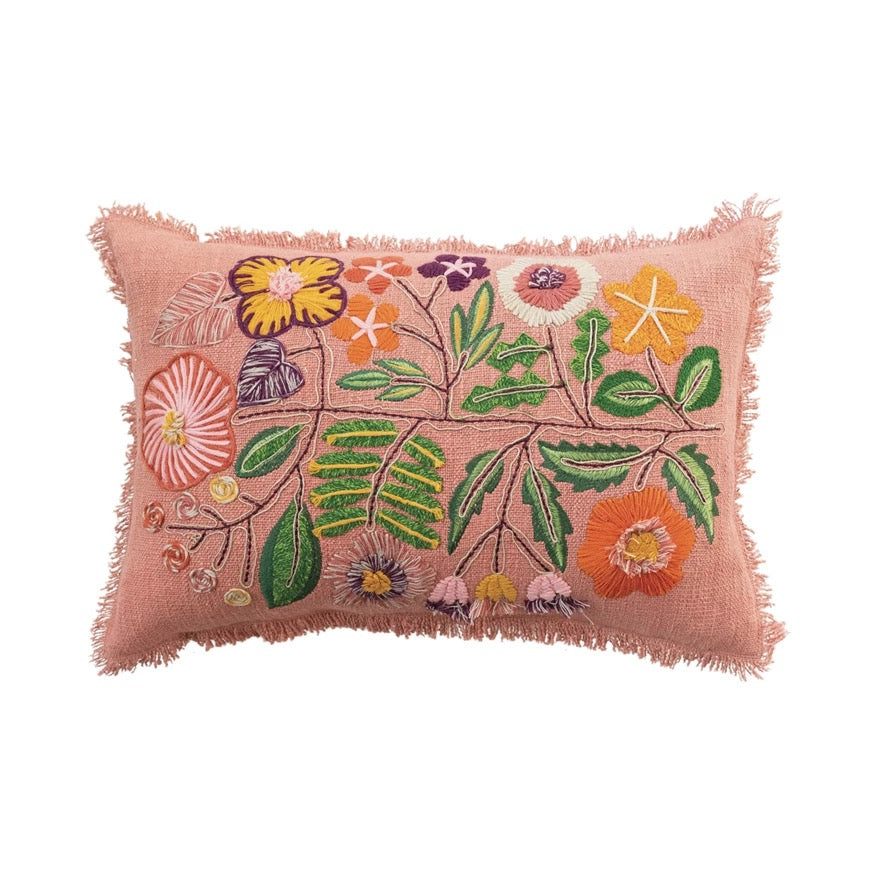 Summer Garden Embroidered Lumbar Pillow