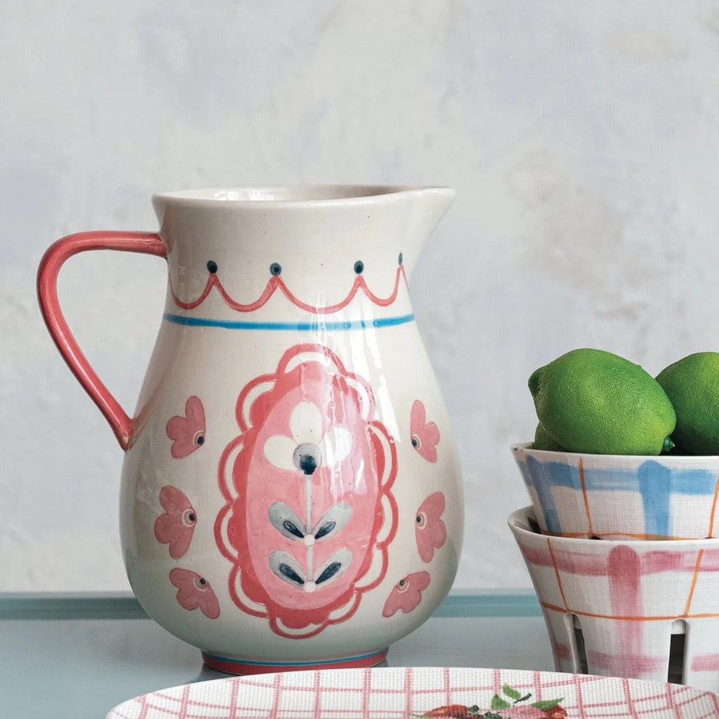 Dutch Flower Stoneware Pitcher
