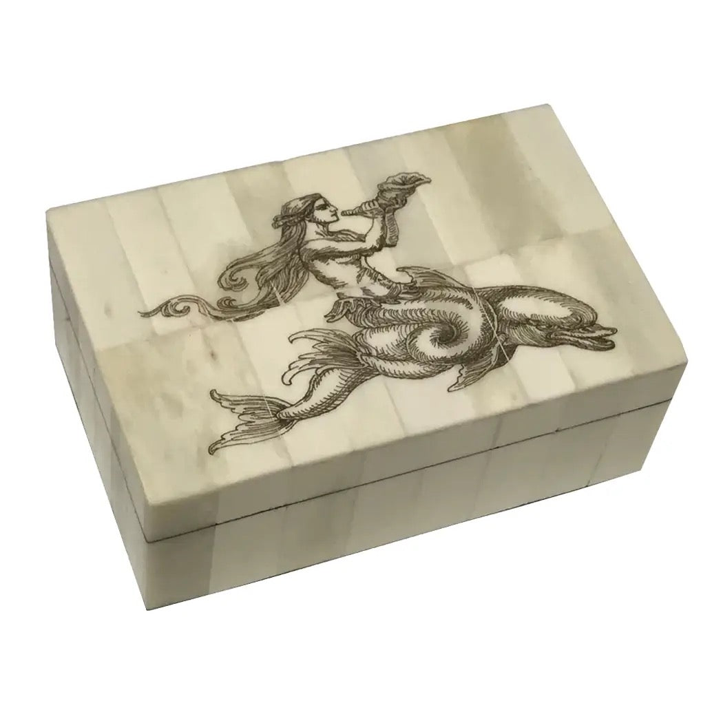 Mermaid and Dolphin Scrimshaw Box