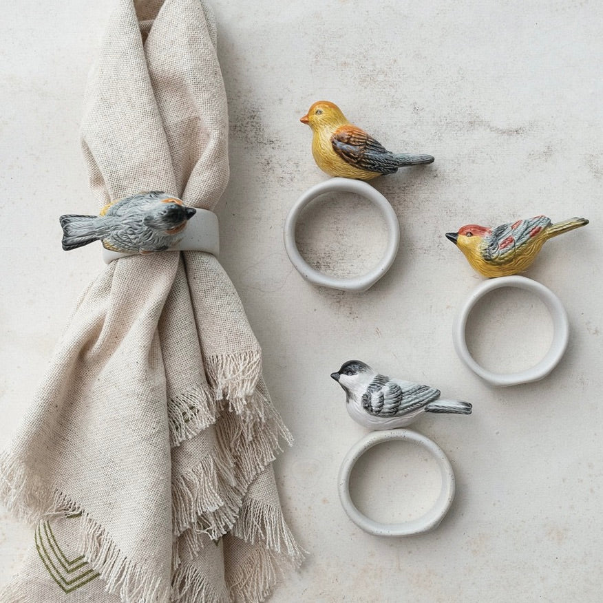 Perched Bird Napkin Rings Set of 4 Thomas Lee Living