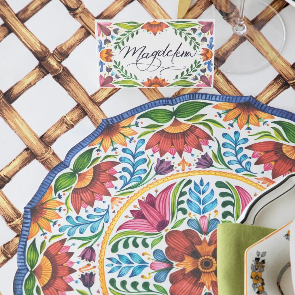 Add a little color to any setting with the Fiesta Floral Place Card. Hand-painted florals frame names, dishes, and more on this festive place card. Place cards can make guests feel extra special at your gatherings. They also make wonderful buffet labels! Designed and printed in the USA on FSC certified, recycled content.