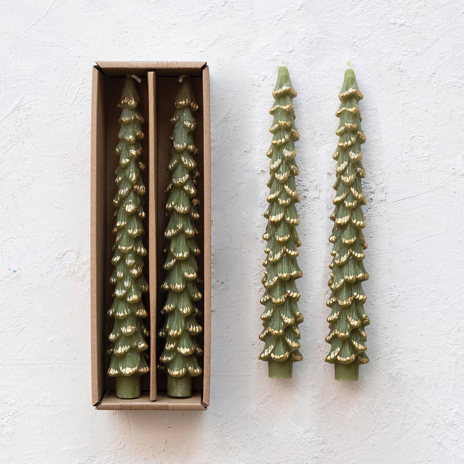 Evergreen Tree Tapered Candles - Set of 2