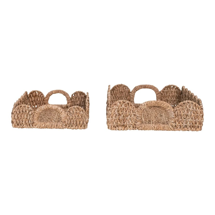 Scalloped Braided Basket Trays - Set of 2