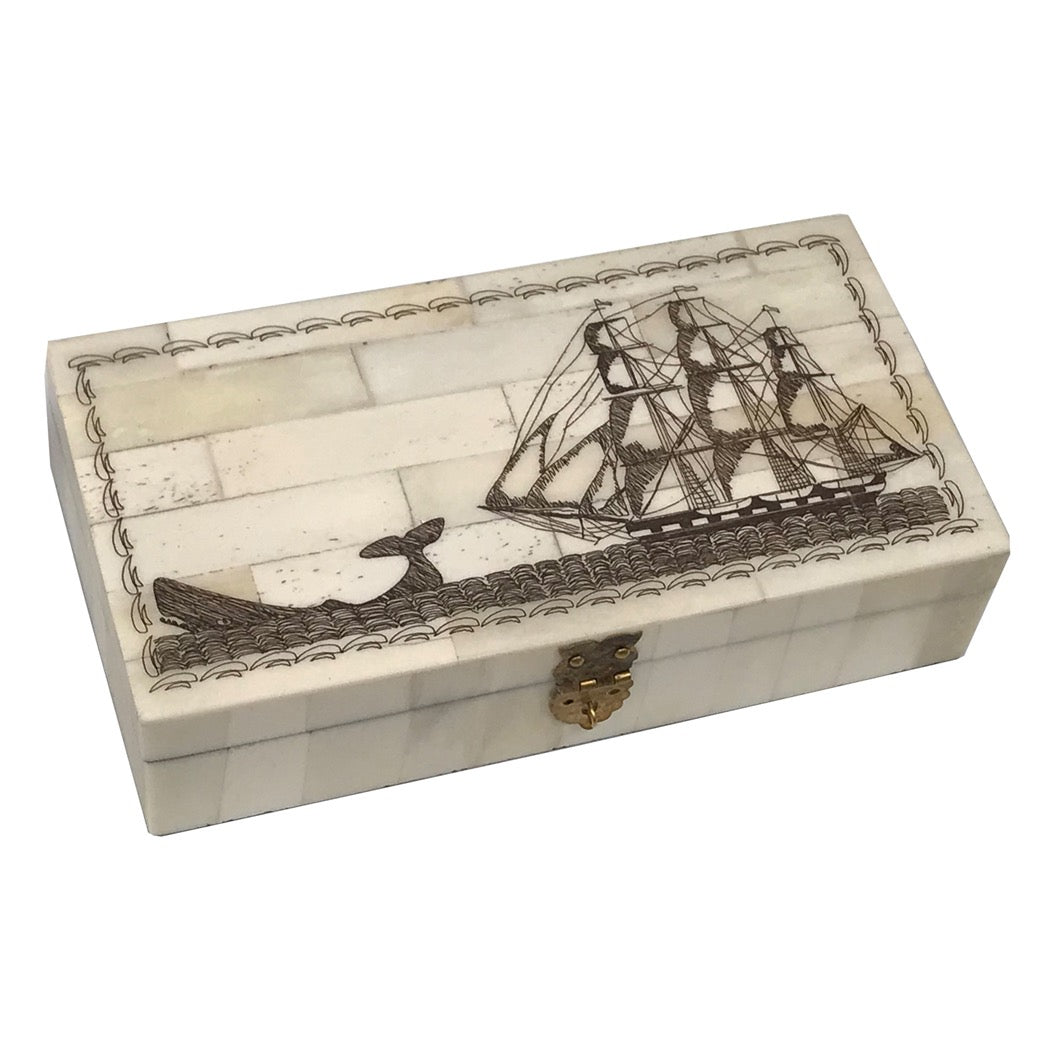 Whale Chase Scrimshaw Bone Box