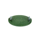Green mouse pad with two gray mice on a white background