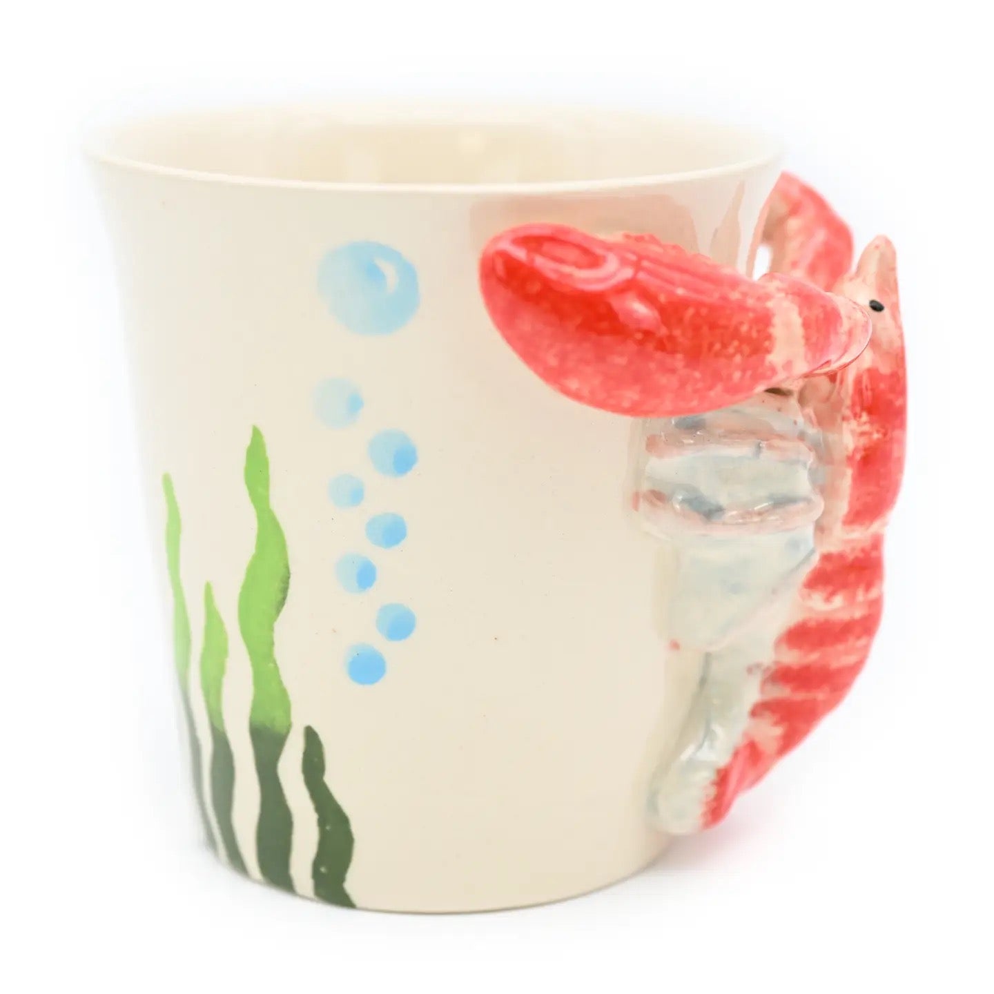 Ceramic mug with a lobster design on a white background