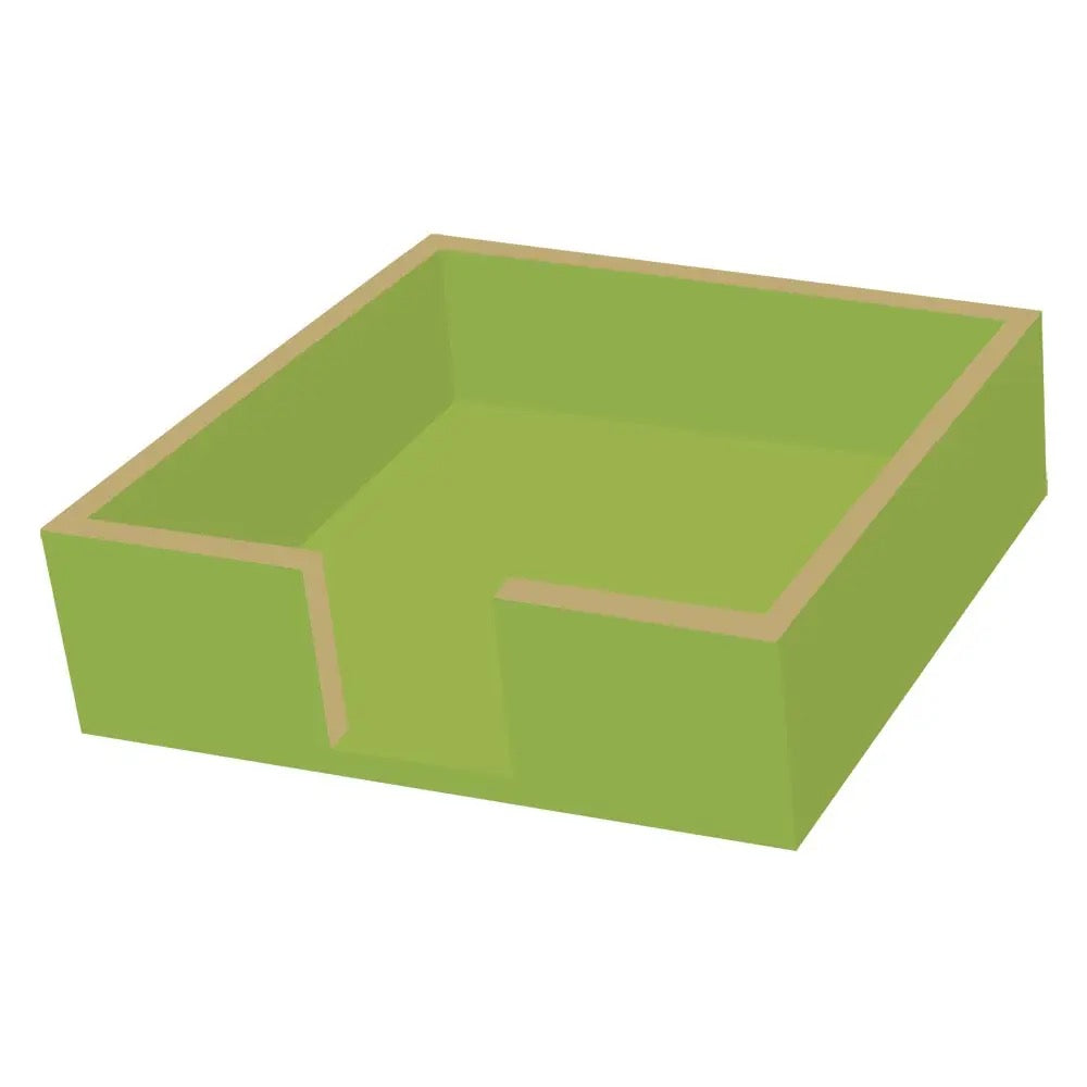Green tray with brown trim on a white background
