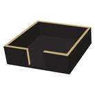 Black rectangular tray with gold edges on a white background