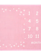 Pink milestone blanket with white numbers and stars