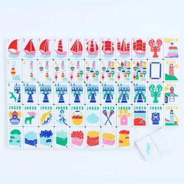 Set of colorful illustrated cards on a white background