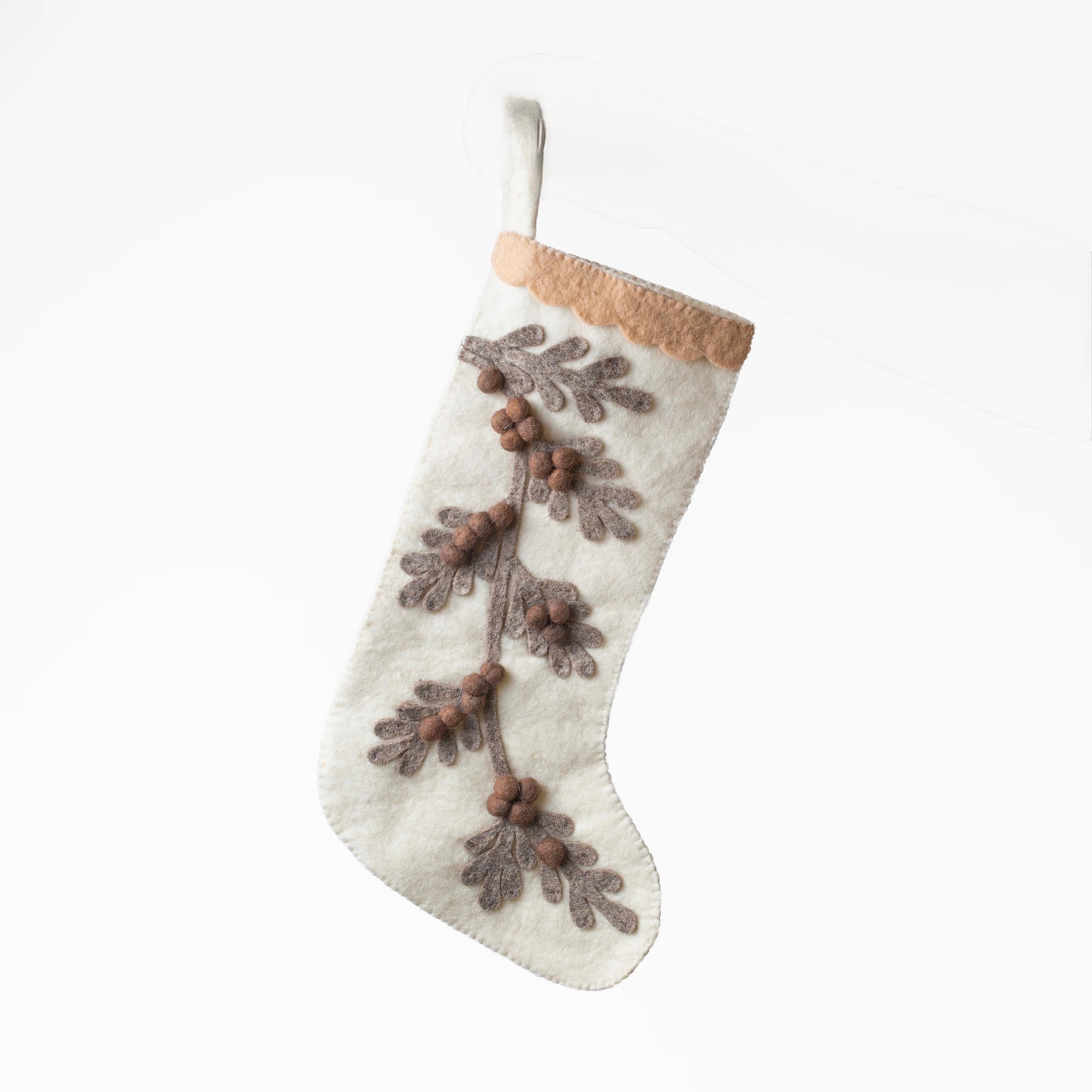 Decorative Christmas stocking with floral patterns on a white background