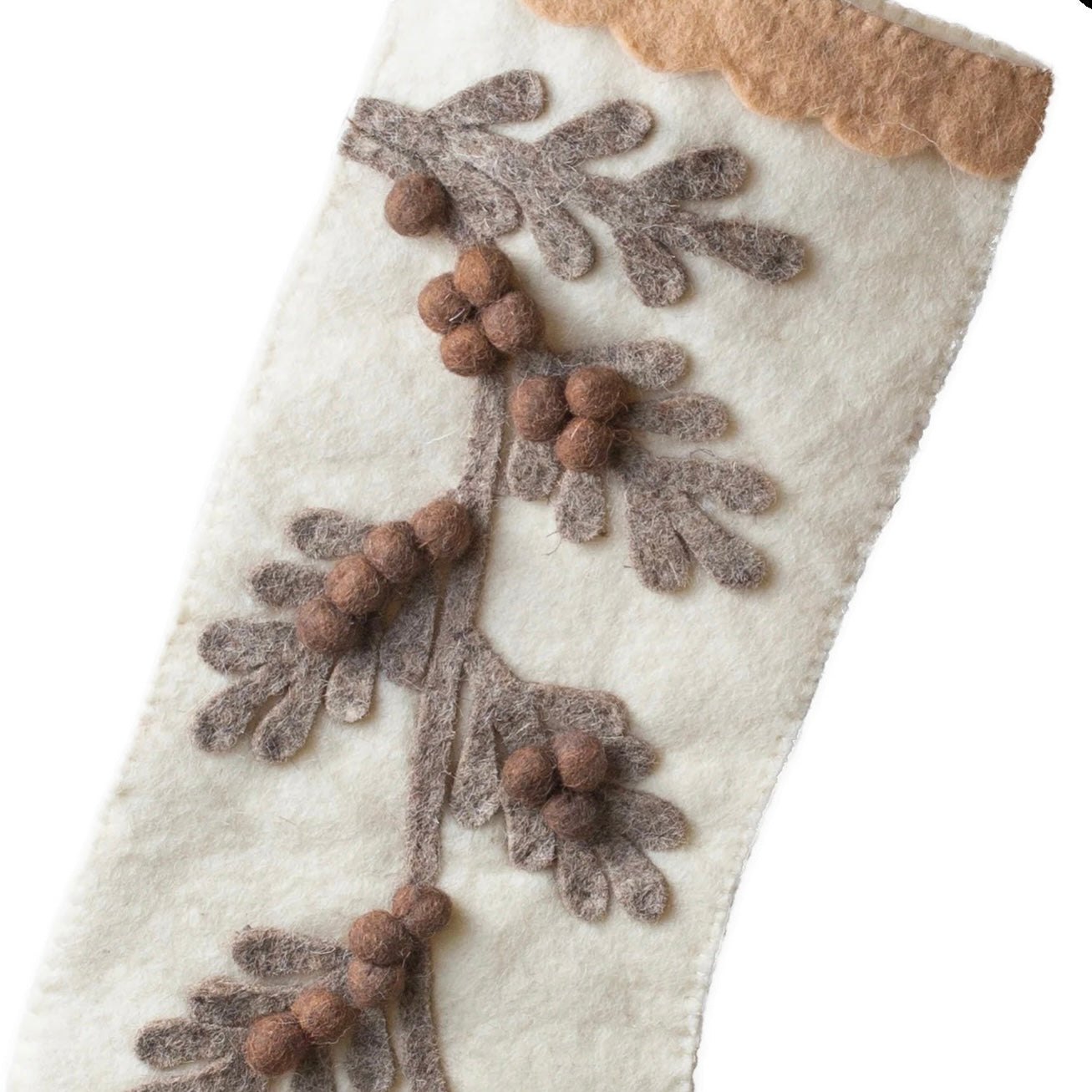 Felted product with floral design and brown accents on a white background