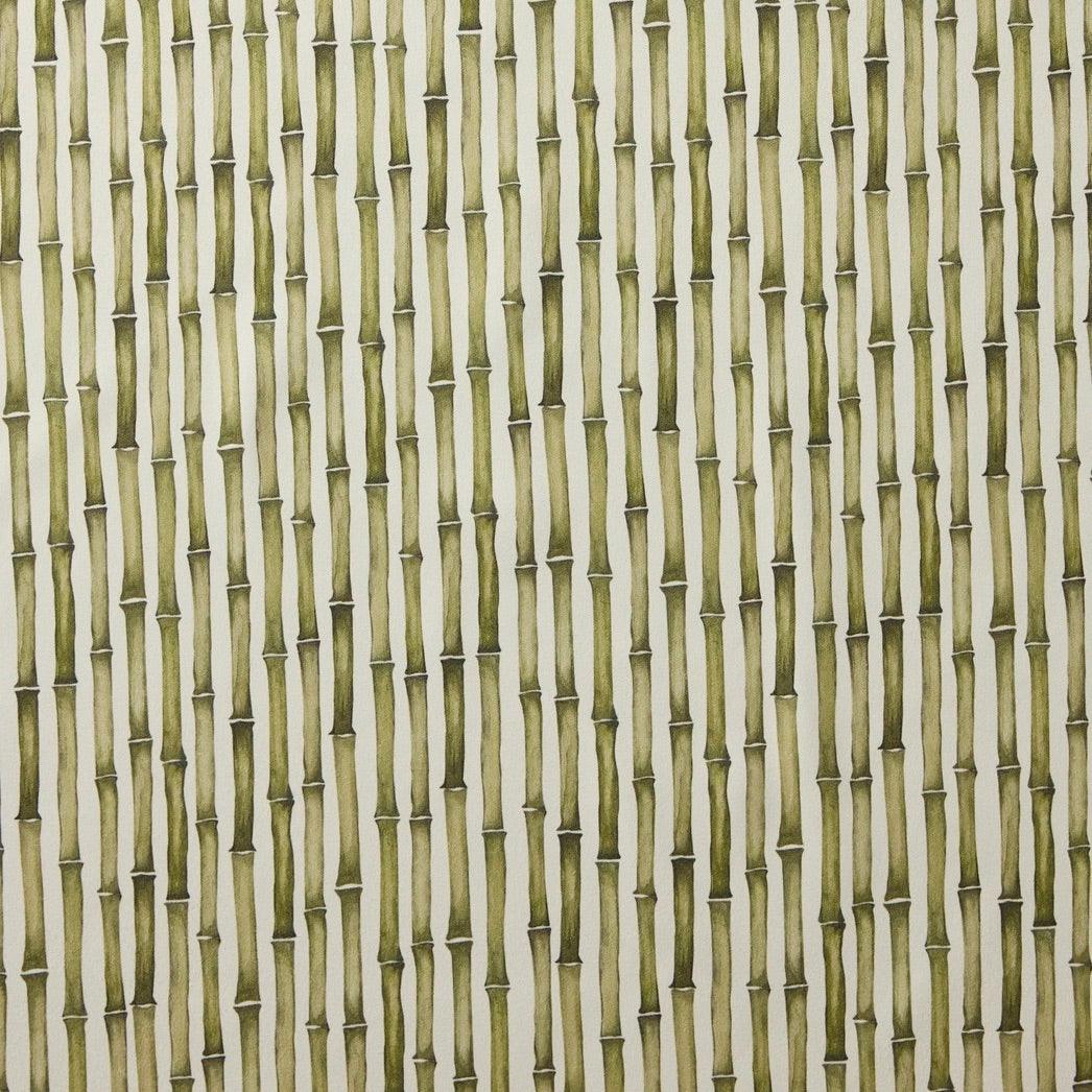 A repeating bamboo stalk pattern in muted olive green and beige tones, filling the entire frame.