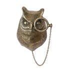 Bronze owl-shaped object with a chain on a white background