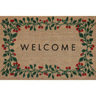 Doormat with 'WELCOME' text and holly design on a plain background