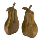 Two bronze pear-shaped objects on a white background