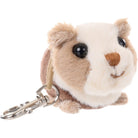 Plush keychain of a guinea pig with a white and brown color scheme on a white background